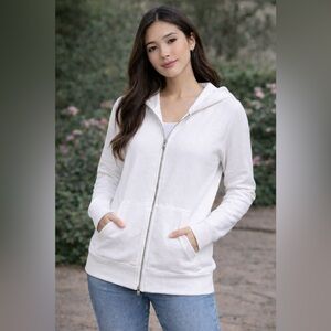 Cabi Women's White Full Zip Hoodie Size S Knit Cotton Acrylic Lightweight